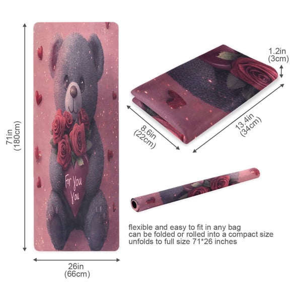 BZSMCE Yoga Mat Women Cute Bear with Roses Fitness Mat