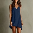 thumbnail image 6 of QUNYINEY Mini Women's Sundresses Sleeveless A Line Cotton Blue Slip Dress Tassel V-Neck Summer Loose Fit Dresses, 6 of 9