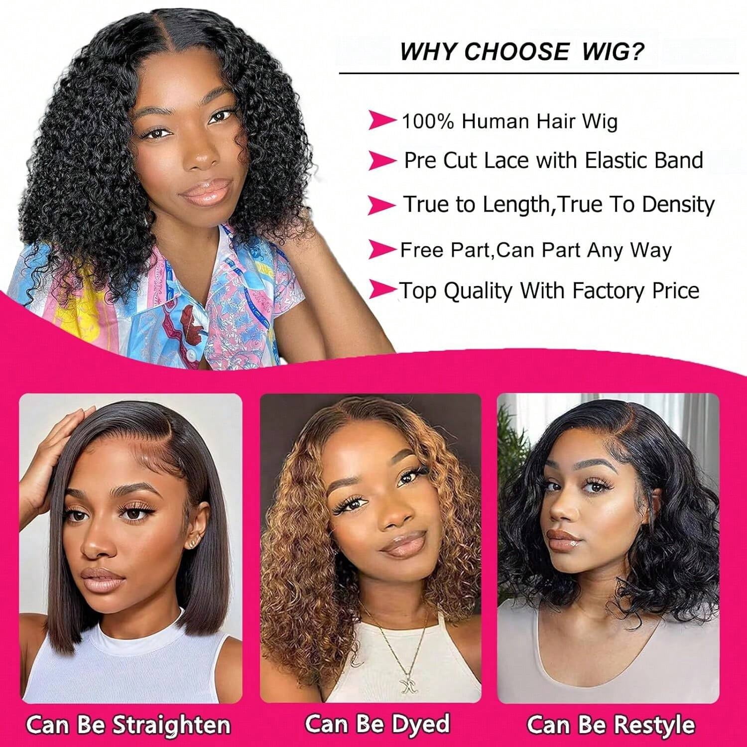 4x4 Wear and Go  Lace Closures Wigs Human Hair Natural Black Color Deep Wave  Bob Human Hair Wigs for Black Women  Wet and Wavy Human Hair Bob Wigs ,No glue,easy to wear