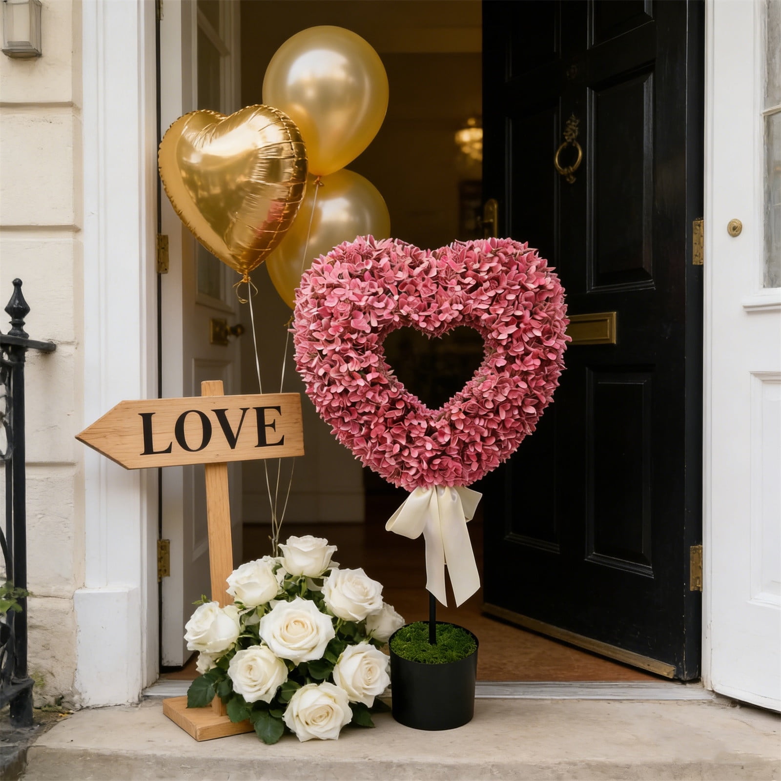 RBCKVXZ 2.5 Ft Heart Topiary Outdoor - Valentine's Day Heart Shaped Topiary Trees with Satin Bow Artificial Decorations Ball Planter Pots for Indoor Outdoor Porch Home