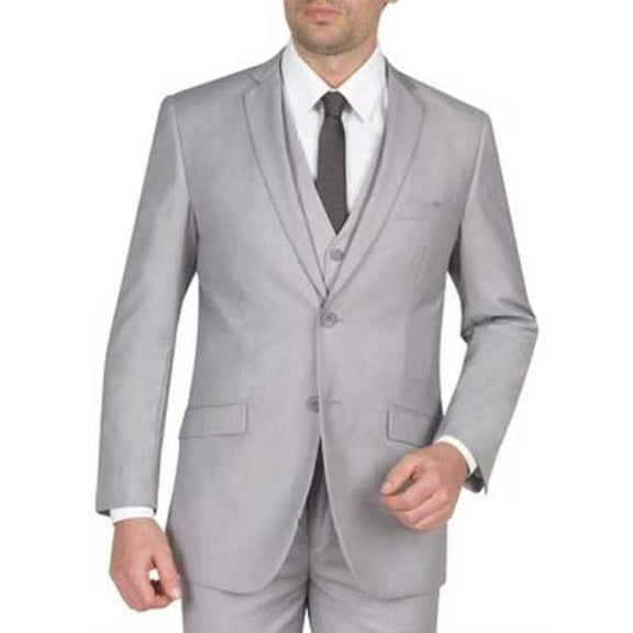 Men's 3 Piece Light Grey Notch Collar Single Breasted Double Vent Slim Fit Vested Suit