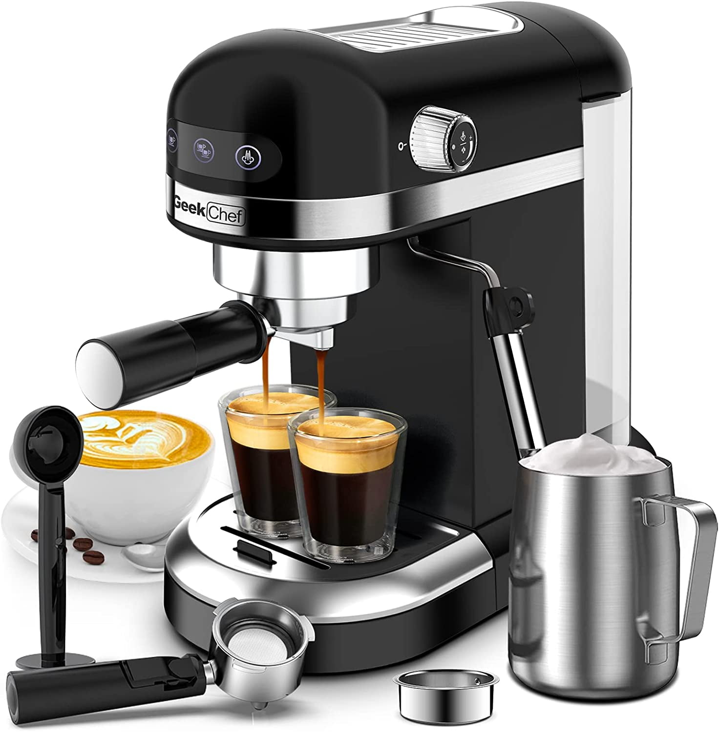 Geek Chef Espresso Machine Coffee Maker, 20 Bar Pump Pressure Espresso Cappuccino latte Maker with Milk Frother Steam Wand, for Espresso, Latte Macchiato - Walmart.com