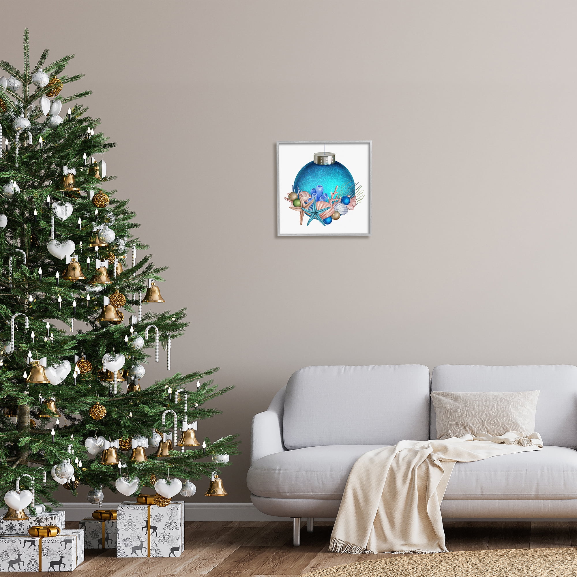 Stupell Industries Nautical Sea Life Holiday Ornament Holiday Painting Gray Framed Art Print Wall Art