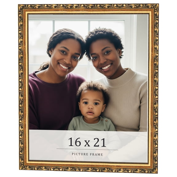 16x21 Frame Black & Gold Solid Wood Picture Frame Width 1.125 Inches | Interior Frame Depth 0.375