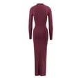 thumbnail image 4 of XIYON Dress For Women Elegant Casual Bodycon Midi Dress With Stand Collar Long Sleeves And Waist Tucking Ruffle Details For Daily Wear Outfit Fashion, 4 of 5