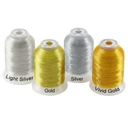 New brothread 4pcs (2 Gold 2 Silver Colors) Metallic Embroidery Machine Thread Kit 500M (550Y) Each Spool for Computerized Embroidery and Decorative Sewing