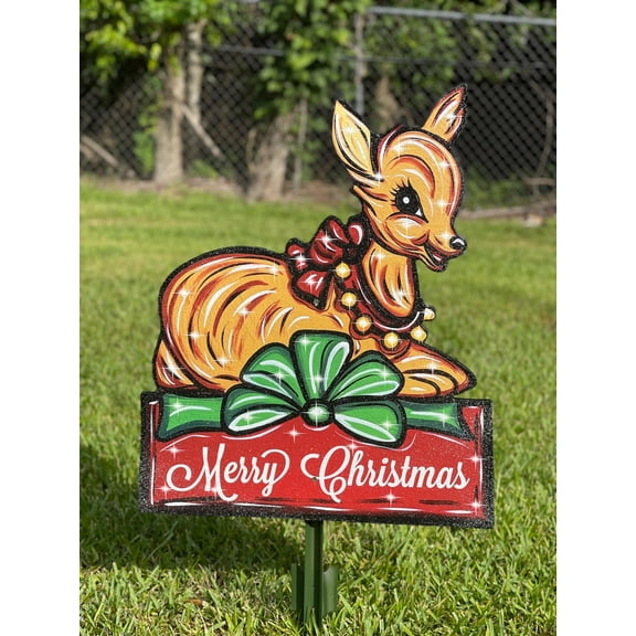 Reindeer Sits on A Merry Christmas Box Outdoor Decoration