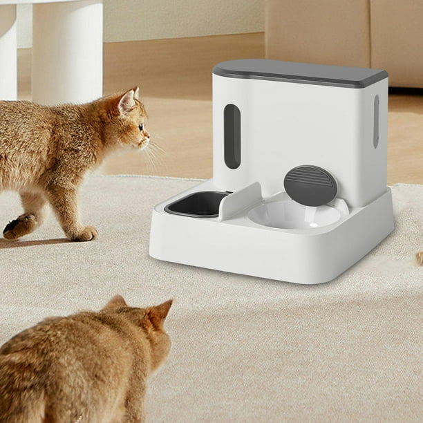 Bebedero y alimentador automático para perros y gatos, estación de alimentación autodosificante para gatitos, juego de comedero y bebedero desmontable gris
