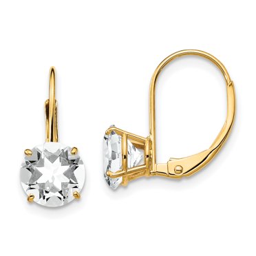 Savlano Rhodium Plated Cubic Zirconia Leverback Earrings – 7MM Round Cut Dangle Earrings For Women, Hypoallergenic