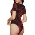 thumbnail image 3 of Haiem Red Dragon On Black Women's Crew Neck Short Sleeve Bodysuit Tops Stretchy Slim Basic-Large, 3 of 8