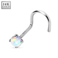 thumbnail image 1 of 14K Nose Ring Screw Solid Gold 4 Prong Set Lab Opal Top Stud Piercing 20G 6MM, 1 of 3