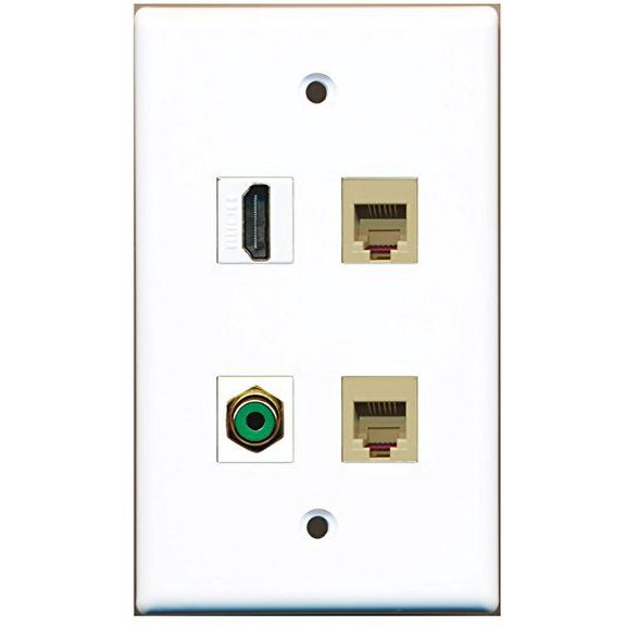 RiteAV - 1 Port HDMI 1 Port RCA Green 2 Port Phone RJ11 RJ12 Beige Wall Plate