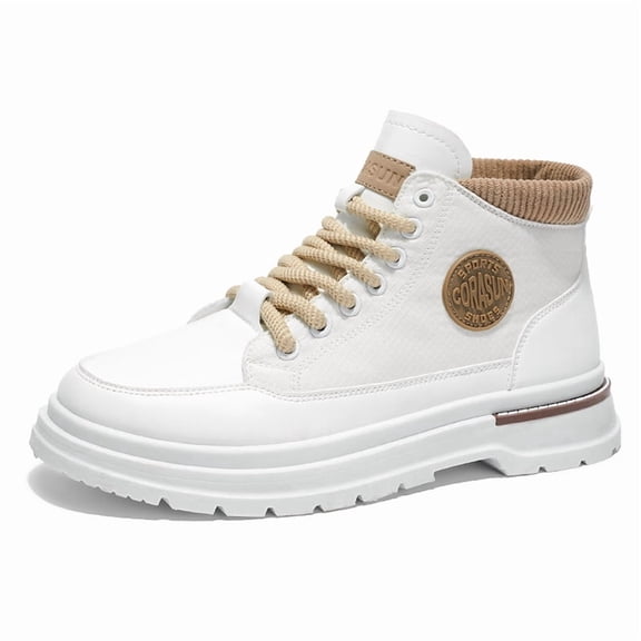 CORASUN Men's High-Top Sneakers - Waterproof PU Leather, Non-Slip & Lightweight Casual Boots for Men, Office Workers & Students on Daily Commute & Outdoor Walking (Minimalist White)