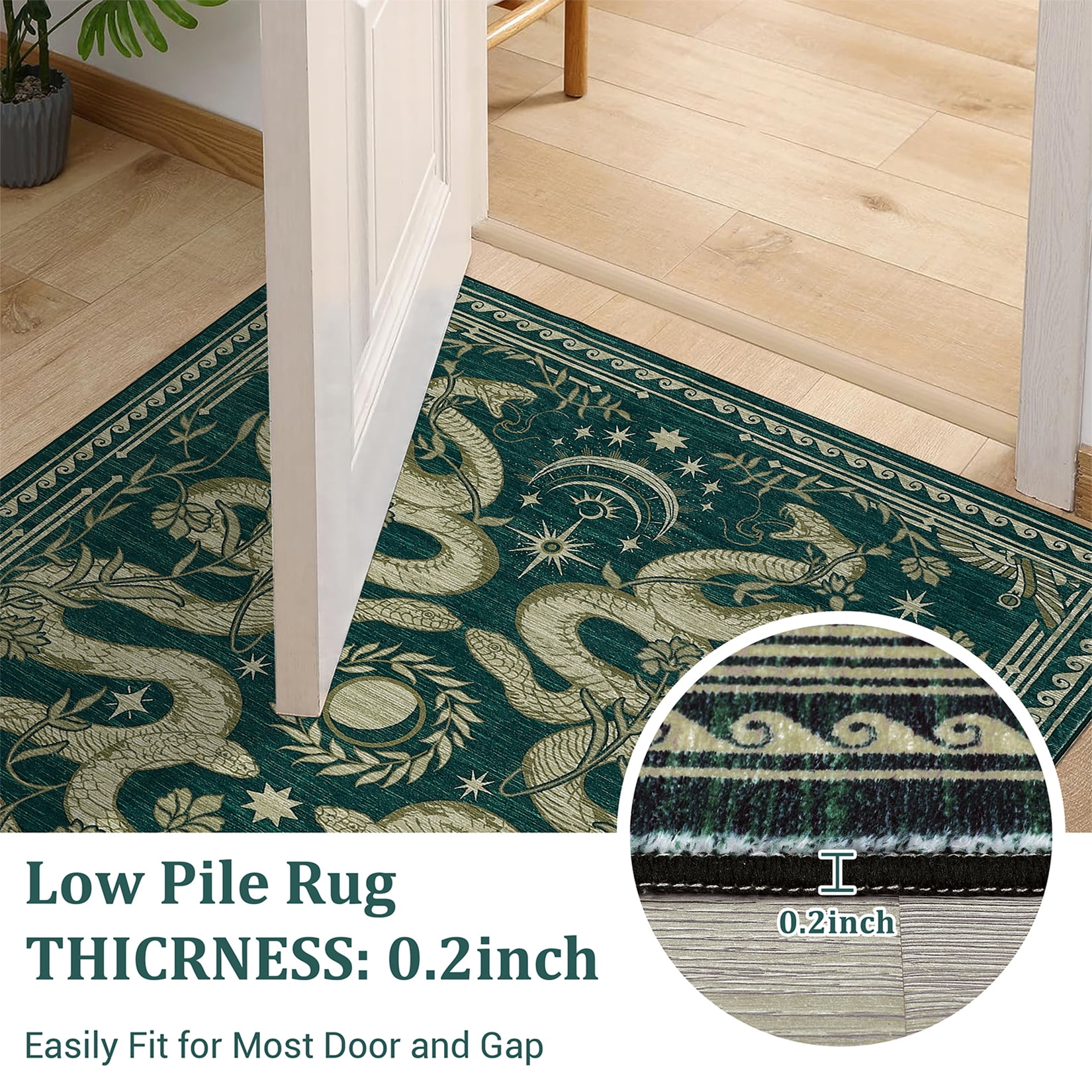 Garvee 8'x10' Modern Snake Printed Area Rug Washable Living Room Rug, Forest Low Pile Stain Resistant Rug Non Slip Carpet for Bedroom Dining Room, Blue