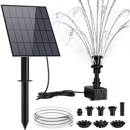 AISITIN 3.5W Solar Fountain Pump, DIY Outdoor Solar Water Pump with Multiple Nozzles,4.9ft Water Pipe and Stake，Solar Powered Pump for Bird Bath, Ponds, Garden and Other Outdoor Places