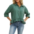 thumbnail image 7 of Yopmin Womens Striped Shirt Striped Dressy Ruffled Blouses Vertical T-Shirt Summer Tops for Vacation Party, 7 of 7