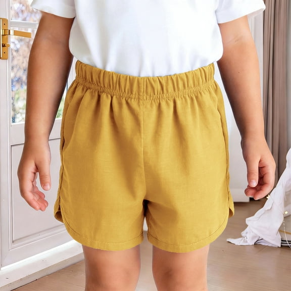 CQONEPT Boys Girls Shorts Summer Elastic Waist School Uniform Shorts with Pockets 5-14 Years Yellow 6 Months