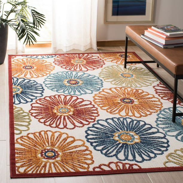 Safavieh Cabana Aria Cream Red 5 3 X7 6 Indoor Outdoor Area Rug Walmart Com Walmart Com