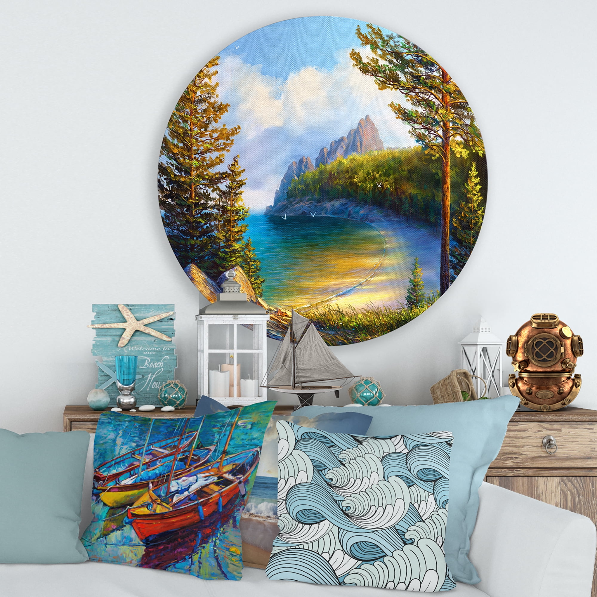 Designart 'Sunrise By The Wild Beach' Nautical & Coastal Circle Metal Wall Art 29x29 - Disc of 29