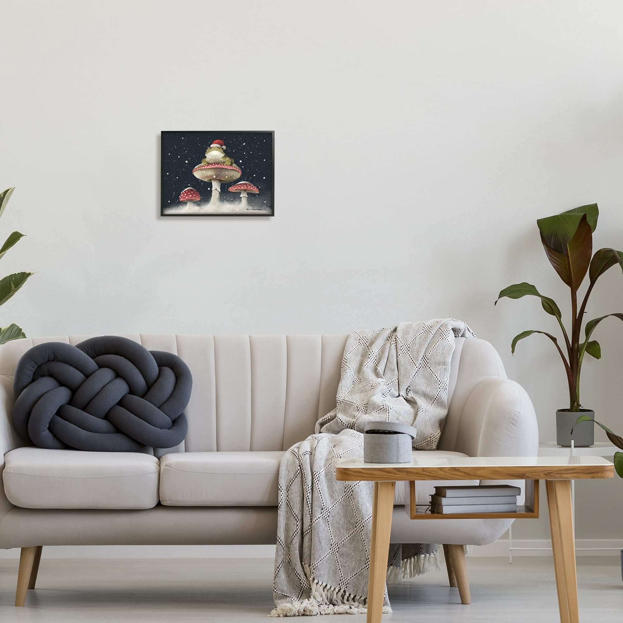 Stupell Industries Frog In Santa Hat Snowy Mushrooms Holiday Painting Black Framed Art Print Wall Art