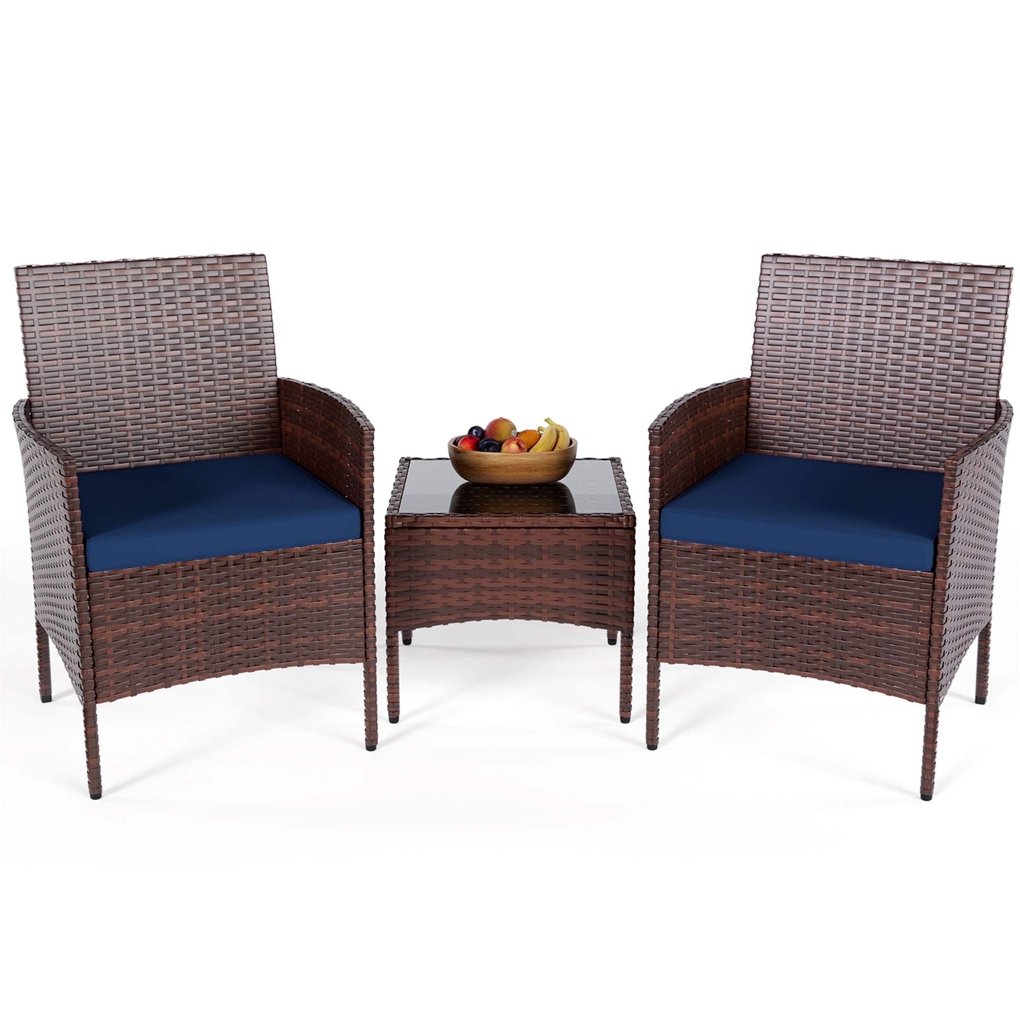 MRUAKA Patio Furniture Set 3 Pieces Porch Furniture Outdoor Wicker Patio Conversation Furniture Set for Backyard,Porch,Garden,Poolside and Balcony(Blue)