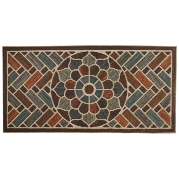 Mohawk Home Entry Recycled Rubber Non- Slip Indoor Outdoor Stoney Medallion Brown & Blue Oversize Doormat 2' x 4'