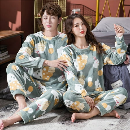 

DanceeMangoo Autumn Winter Couple Pajamas Warm Flannel Man Pajamas Sets Sleepwear Family Pijama Lover Night Men & Women Casual Women Pyjamas