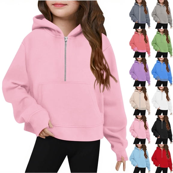 Rvasteizo Girls Hooded Hoodie Fall Winter Long Sleeve Zip Up Solid Sweatshirts ,7T