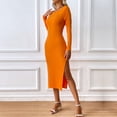 thumbnail image 3 of Women's Fall Long Sleeve Sweater Dress Square Neck Side Slit Bodycon Ribbed Knit Slim Fit Midi Dress,Large, 3 of 7