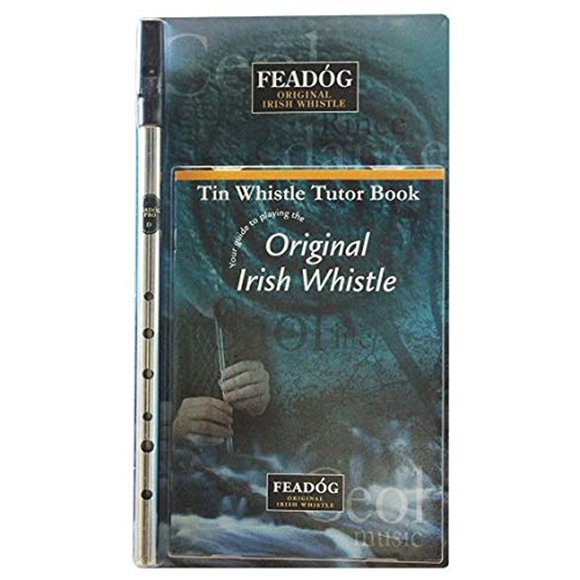 Feadóg Brass Traditional Irish Nickel Pro Tin Whistle in the Key of D with Tutor Book