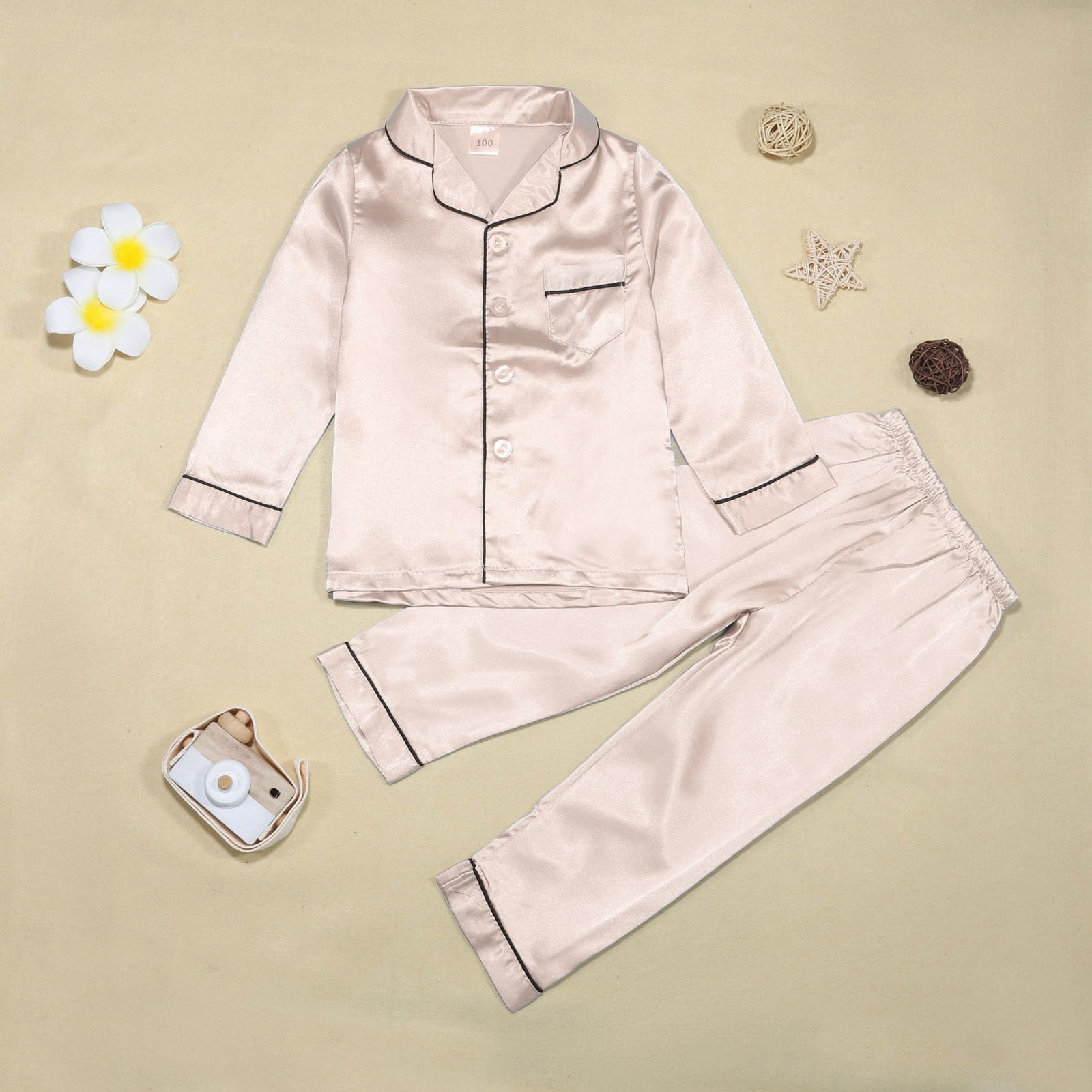 Pyjama Filles Pyjama Satin Enfant ACWOO - Manches Longues - Haut Boutonné Et Pantalon - Pour Filles Et Garçons Ensemble Nuit élégant