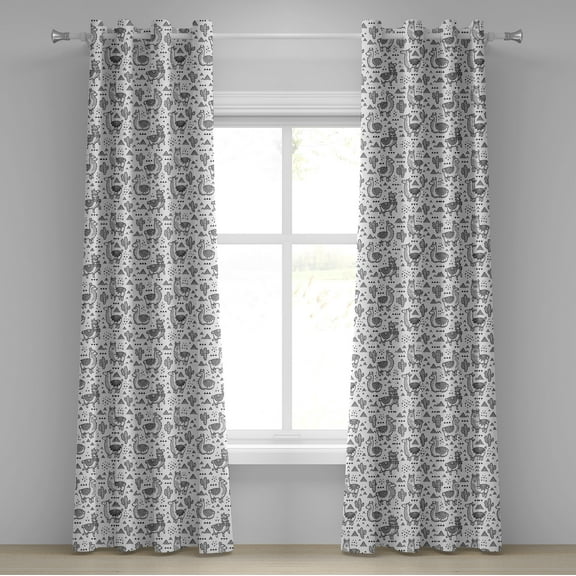 Ambesonne Llama Grommet Curtain, Doodle Alpaca Design, 50" x 72", White Charcoal Grey
