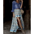 thumbnail image 2 of Falda larga con estampado floral azul de TEELYNN para mujer, falda de algodón sexy irregular vintage con cintura elástica, faldas de verano para playa, falda informal bohemia, 2 of 5
