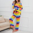 thumbnail image 2 of Loungewear 2 Pieces Outfits Color Block Long Sleeve Tops Pullover Wide Leg Pants Soft Pajamas Sets PJs Sleepwear, 2 of 6