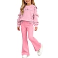 thumbnail image 2 of BXJX Girls Outfit Sets 2 Piece, Bow Decor Crew Neck Long Sleeve Spring Fall Kids Sweatshirts and Flare Pants Sets Pink Size 11-12 T, 2 of 8