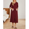 thumbnail image 5 of Ekouaer Women Zipper Robe 3/4 Sleeves Loungewear Dress Full Length Sleepwear Pockets Housecoat Nightgown Long Bathrobe, 5 of 6