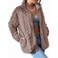 thumbnail image 2 of Winter Fleece Jacket for Women Zipper Stand Collar Casual Coats with Pockets Light Beige XL, 2 of 7