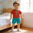 thumbnail image 5 of 18 Inch Doll Soccer Outfit, Striped Football Jersey & Shorts Casual Set, Sports Team Uniform for 18" Dolls Match Play Costume, 5 of 6