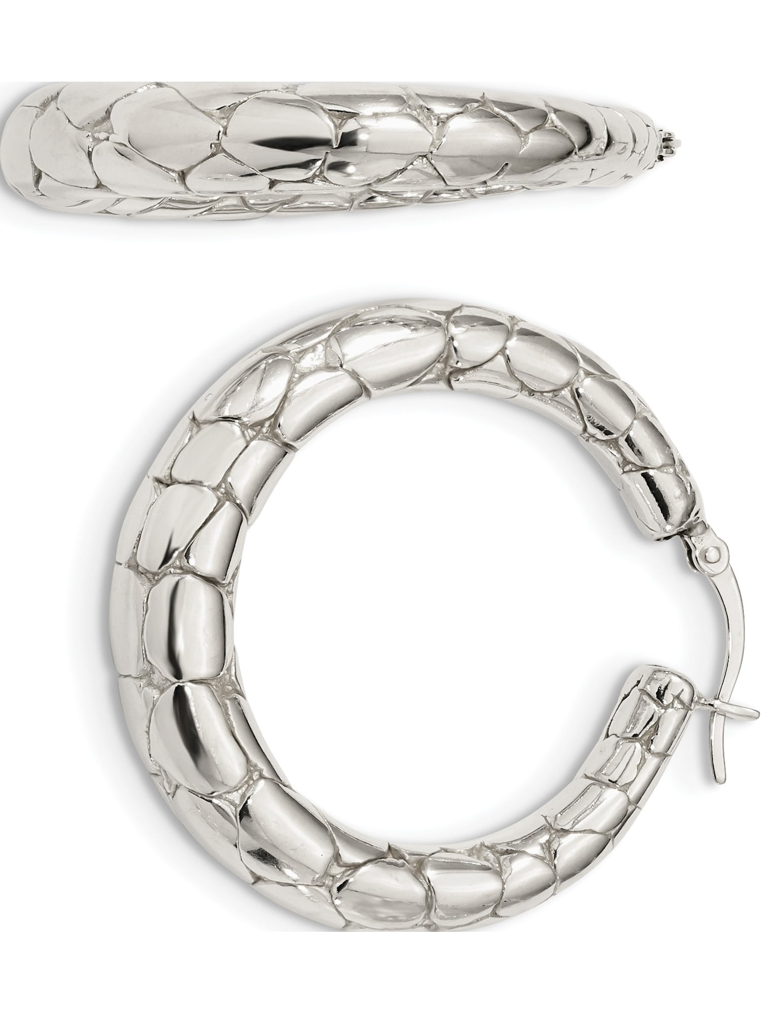 925 Sterling Silver Polished /& Textured Hoop Earrings