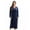 Navy, variant on Stretch Velour Embroidered Zipper Lounger Robe for Women with Pockets (Navy, 2X)