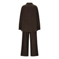 thumbnail image 5 of STETMN Women's Retro Cotton Linen 2 Piece Sets Button Down Long Sleeve Tops Loose Wide Leg Pants Suit, 5 of 6