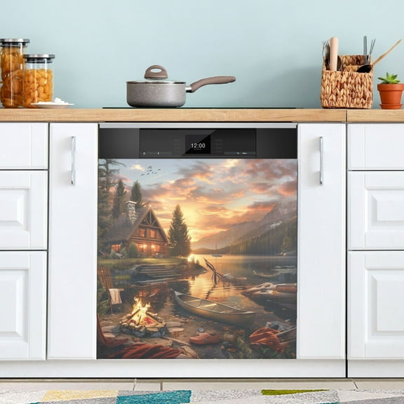 Dishwasher Magnet Cover Magnetic Fridge Door Cover Home Kitchen Decor Lake House Campfire Boat 23"x 26"