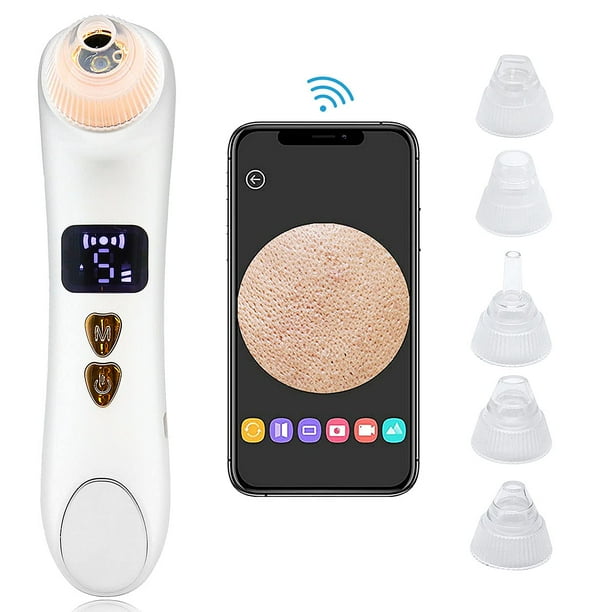 Aspiradora Removedor De Puntos Negros, Limpiador De Poros Con Succión Facial, Aspiradora De Poros Con Cámara, 5 Potencia De Succión 6 Sondas, Kit Extractor De Comedón Eléctrico WiFi Recargable USB