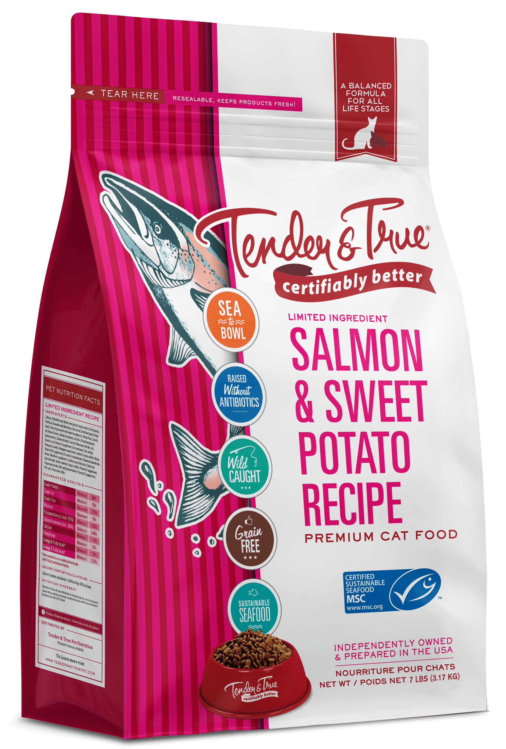 Tender & True Salmon & Sweet Potato Recipe Dry Cat Food, 7 lb bag