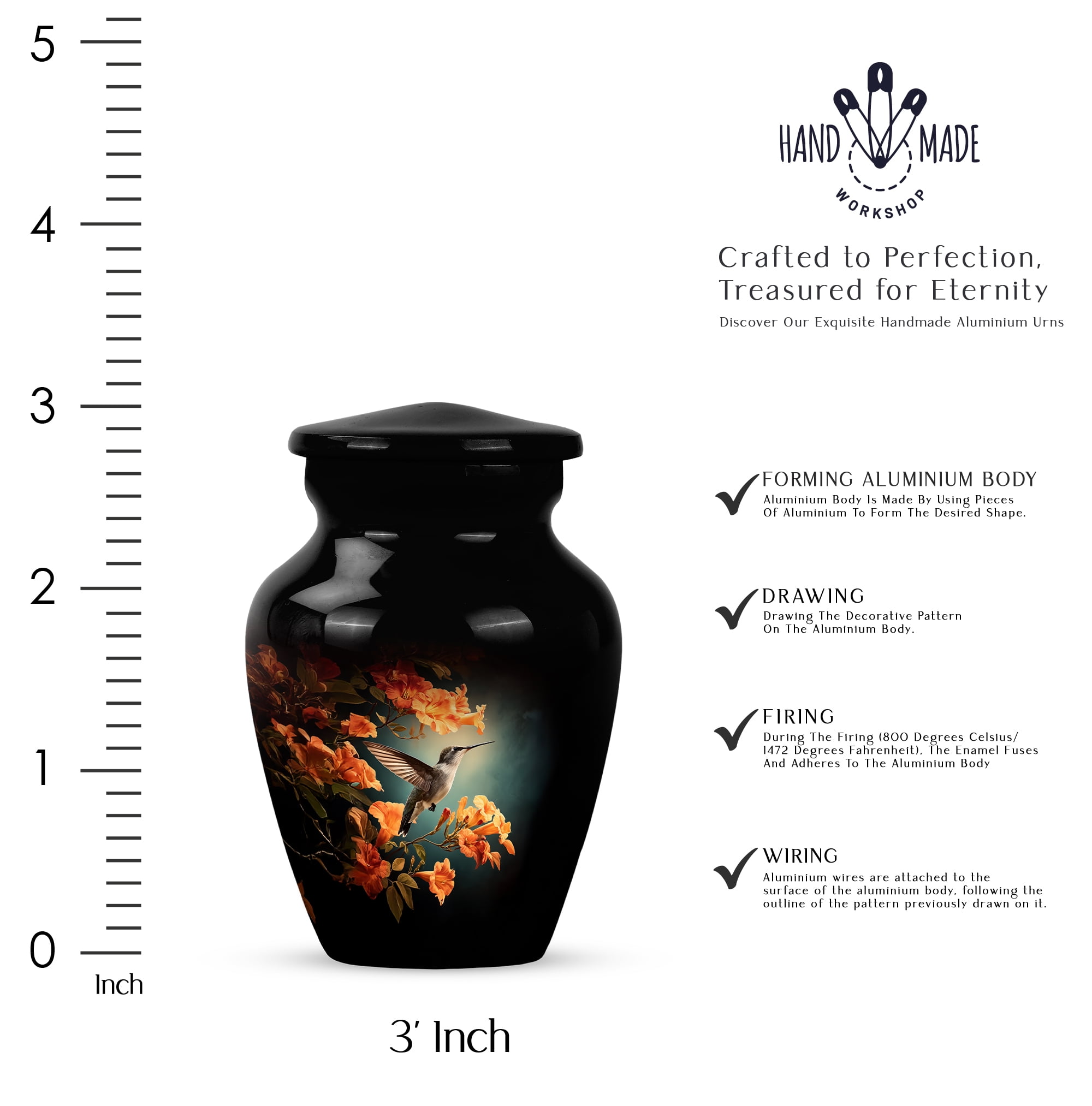 MUKTIVE Humming Bird Cremation Urn for Ashes Adult Female & Male 3 Inch - Black Decorative Tiny Urns for Women - Human keepsake Urn for Ashes Adult Male - Mini Funeral Memorial Gift