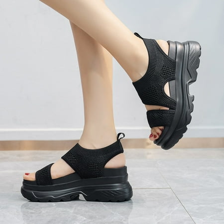 

Cathalem Dropshipping Custom Logo Roma Mesh Knitted Breathable Womens Espadrille Wedge Sandals Closed Toe Platform Lace up Black 7.50