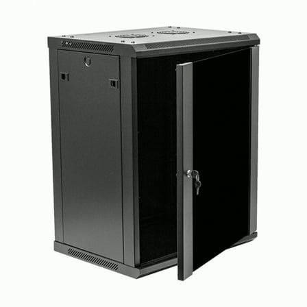 NavePoint 15U Server Rack Enclosure - 17.7” Deep, 15U Wall Mount Network Cabinet with Locking Glass Door for 19” IT Equipment, 15U Network Rack with 2 Fans, Removable Side Panels, Black
