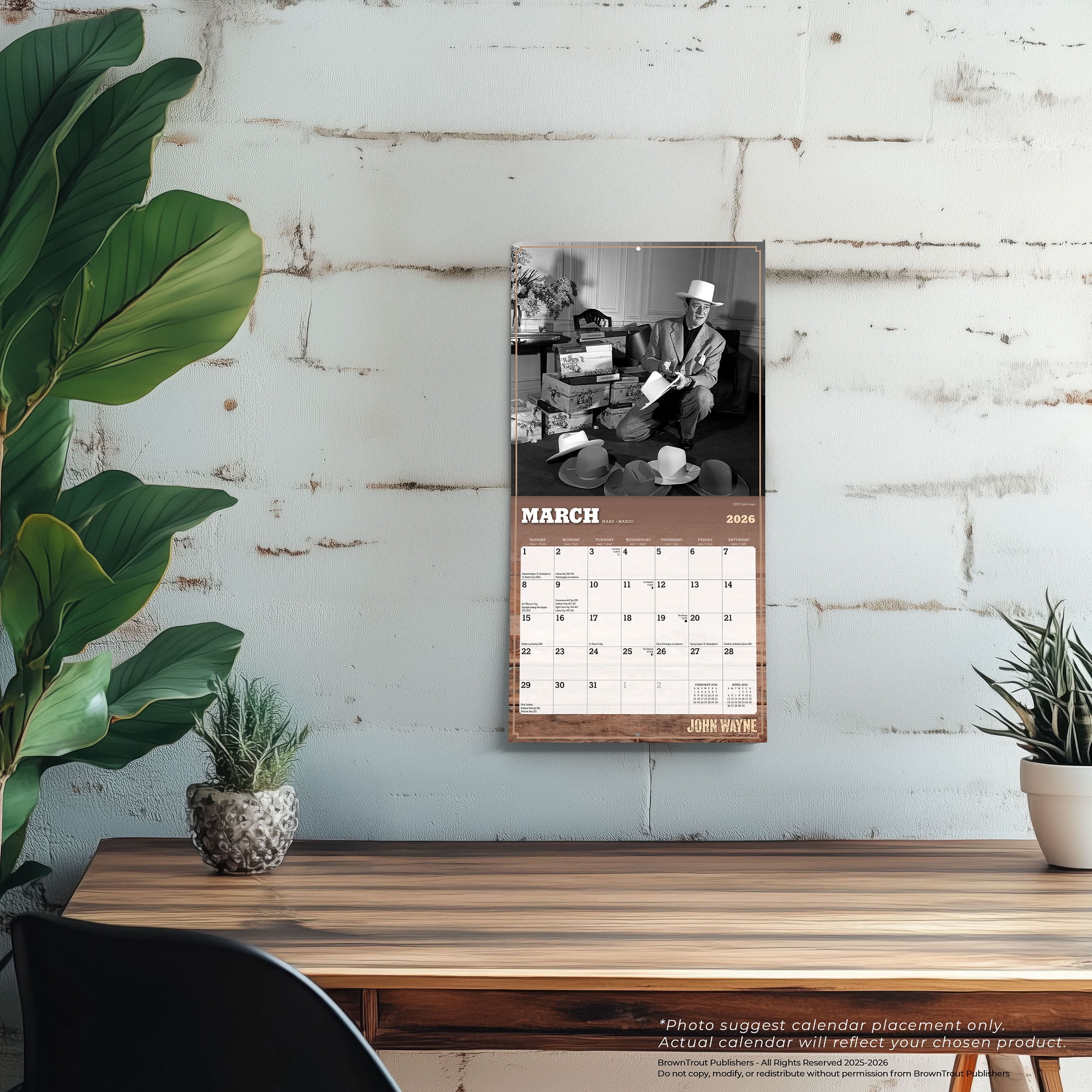 John Wayne OFFICIAL | 2026 7x14" (Hanging) Mini Wall Calendar | BrownTrout