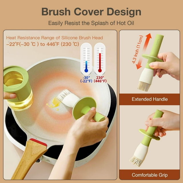 Bouteille Distributrice d'Huile avec Brosse Chauffante Récipient en Verre pour Cuisine Distributeur d'Huile Rechargeable avec Brosse à Badigeonner en Silicone - Utiliser Cuisson BBQ Vinaigre Friture Pot en Verre Durable