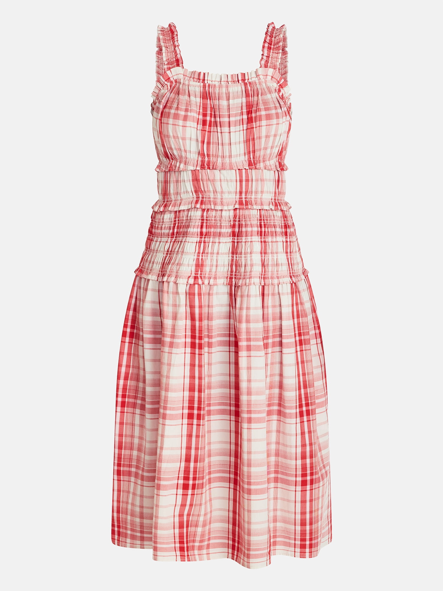 Time and Tru Women's Sleeveless Smocked Cotton Peasant Midi Dress, Sizes XS-XXXL